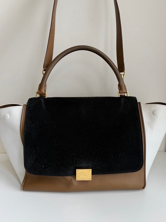 Celine Handbags - Authentic CELINE Medium Trapeze Tricolor Leather Suede Handbag